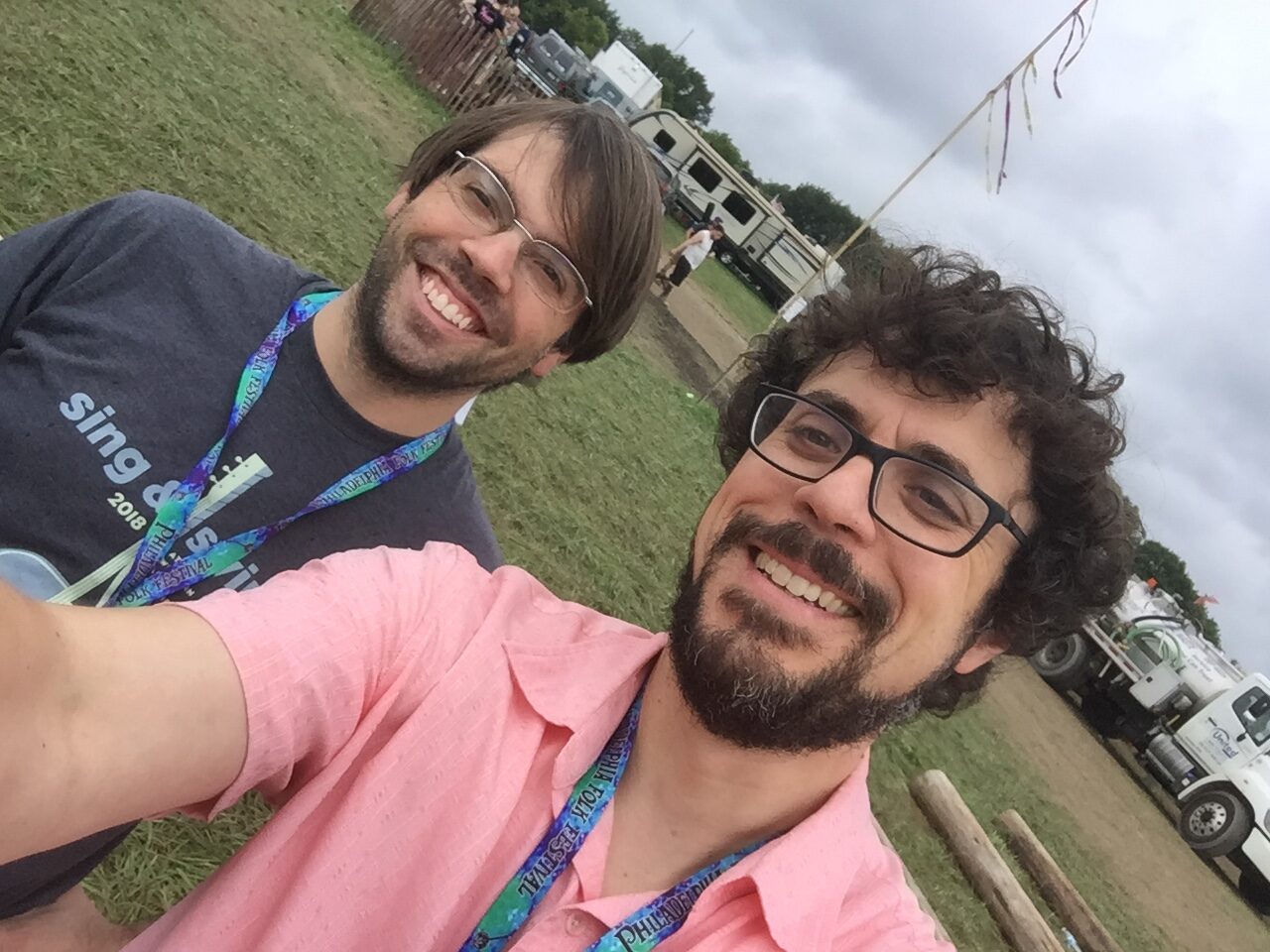 Michael and Aaron smile for selfie at Philly Folk Fest.